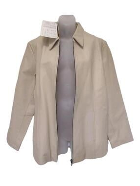 NWT  Cream Washable Leather Full Zip Jacket Dialogue The New Language of Style L